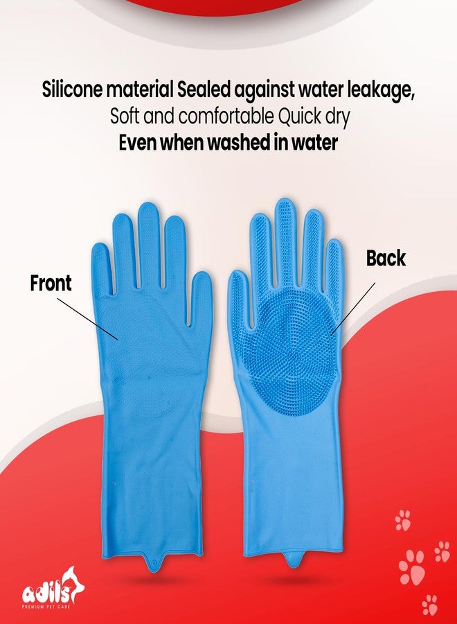 ADIL'S Adil’s Pet Grooming Gloves for Cats & Dogs, Waterproof pet Bathing Hand Gloves Design for Shower, Massage, scrubbing, Color: Blue, Pair of 1 (Blue) - Image 4
